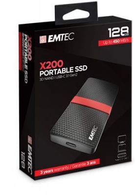 SSD (külső memória), 128GB, USB 3.2, 420/450 MB/s, EMTEC "X200"